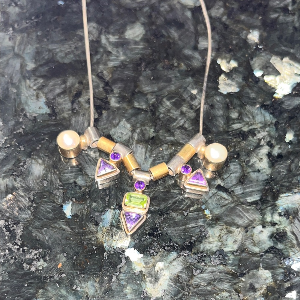 Michou silver & 22 k Elegant Gold and Purple Necklace